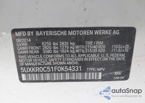 2015 BMW X5 xDrive35I z USA, uszkodzony, nr VIN 5UXKR0C51F0K54331
